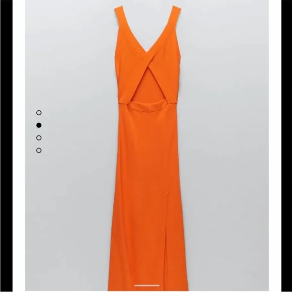 NWT Bloggers Fav Zara Orange Cut-Out Midi Dress Large - Picture 2 of 8